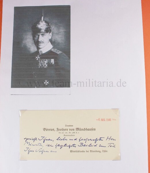 Trauermitteilung von Dr.jur.utr., Dr.phil.h.c. Domherr und Kammerherr Börries Freiherr von Münchhausen