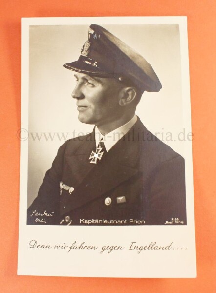 Fotoportrait - Postkartze Ritterkreuzträger Kapitänleutnant Günther Prien