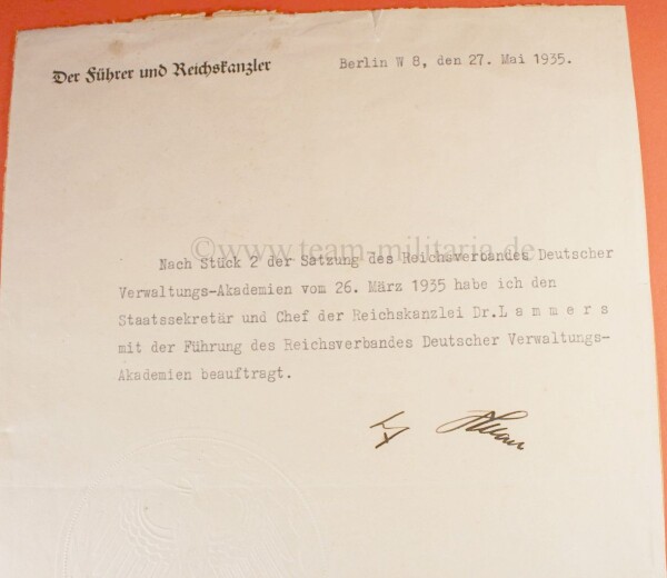 frühe original Unterschrift (1935) Adol Hitler "Der Führer und Reichskanzler"  - EXTREM SELTEN