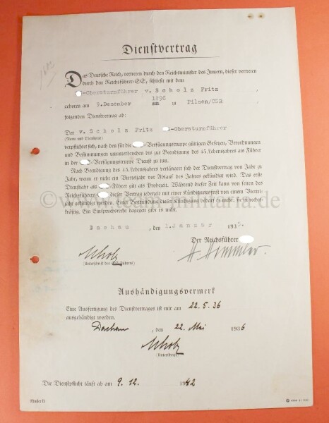 frühe OU Reichsführer Heinrich Himmler auf Dienstvertrag SS-Obersturmführer Scholz - SEHR SELTEN