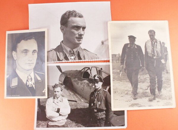4x Fotos Jagdflieger Josef Wurmheller (Sepp) mit Walter Oesau und Milch - SELTEN
