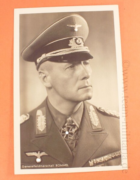 Portraitpostkarte Ritterkreuzträger mit Eichenlaub und Schwertern Generalfeldmarschall Erwin Rommel