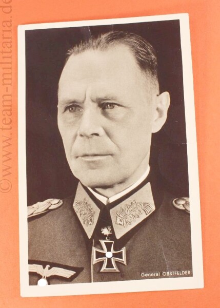 Portraitpostkarte Ritterkreuzträger mit Eichenlaub und Schwertern General Hans von Obstfelder