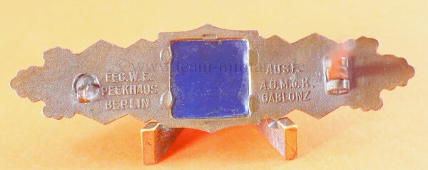 Nahkampfspange in Bronze mit blauer Platte  (A.G.M.u.K) - MINT CONDITION