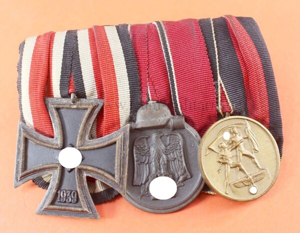 3-fach Ordensspange der Wehrmacht EKII, OM und Anschlussmedaille