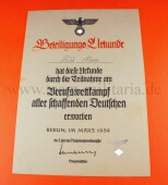 Beteiligungsurkunde der HJ Beruftswettkampf Berlin 1939