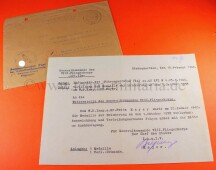 Brief zur Verleihung der Medaille 1.Oktober 1939 an...