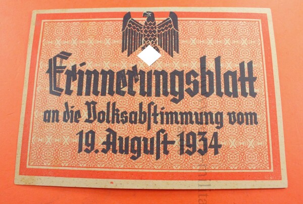 fabrige Postkarte Erinnerungsblatt an die Volksabstimmung 19.August 1934