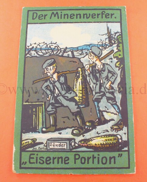 colorierte Postkarte "Der Minenwerfer - Eiserne Portion" 1918