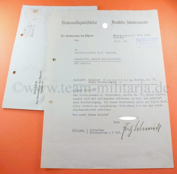 Brief Stellvertreter des Führers Fritz Schmidt (Generalkommissar) mit original Unterschrift