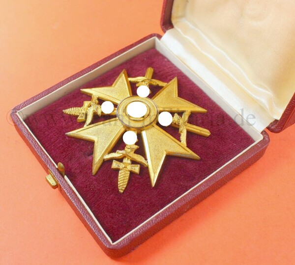 Spanienkreuz mit Schwertern in Gold (CEJ)  im roten Etui - SEHR SELTEN