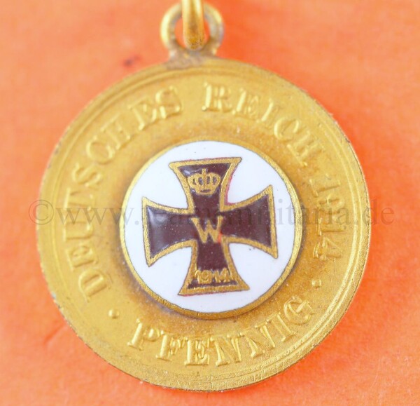 Reichspfennig vergoldet Deutsches Reich Eisernes Kreuz 1914 emailliert Kettenanhänger