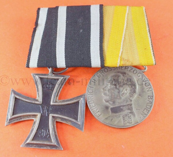 2-fach Ordensspange Verdienstmedaille Baden und EK2 1914