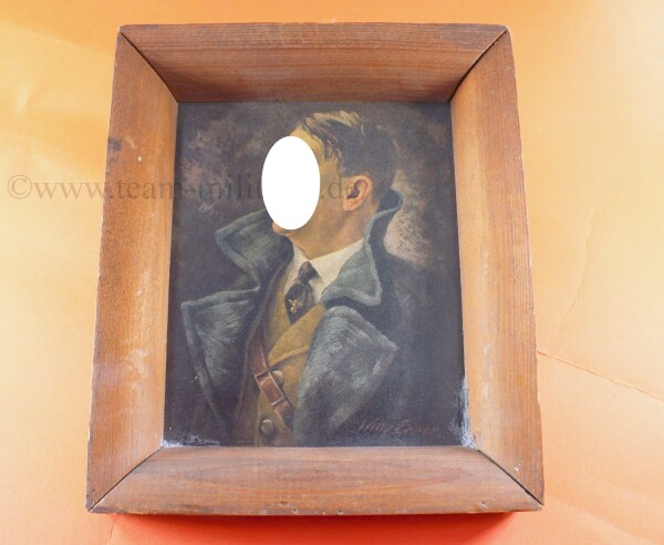 kleines Amtsstubenbild Adolf Hitler von Willy Exner "Der Führer" im Holzrahmen