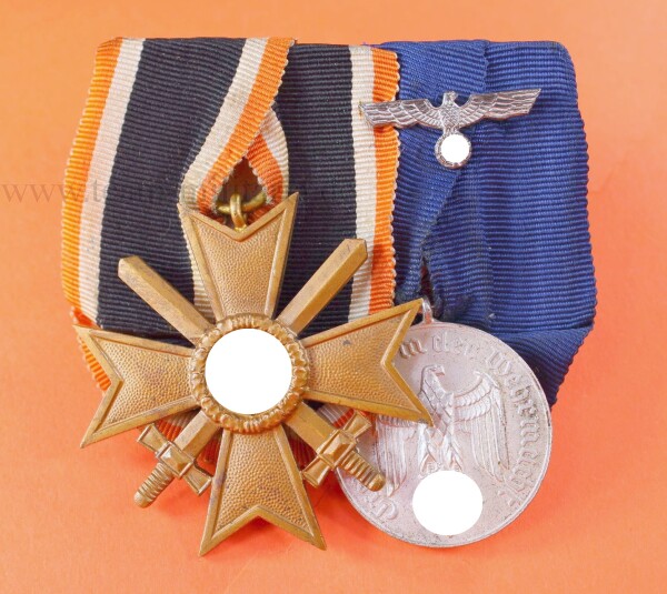 2-fach Ordensspange Kriegsverdienstkreuz 2.Klasse 1939 mit Schwertern & Dienstauszeichnung 4 Jahre