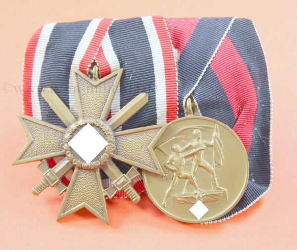 2-fach Ordensspange Kriegsverdienstkreuz 2.Kl 1939 & Sudetenland Anschlussmedaille 1.Oktober 1938