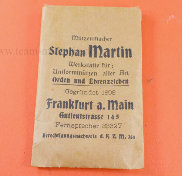 Tüte Stephan Martin Mützenmacher und Orden und Ehrenzeichen Geschäft Frankfurt am Main - SELTEN