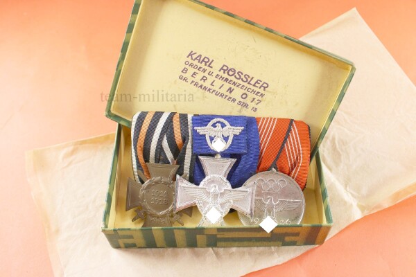 3-fach Ordensspange Olympia-Erinnerungsmedaille 1936, Polizeidienstauszeichnung und FEK im Etui - TOP CONDITION