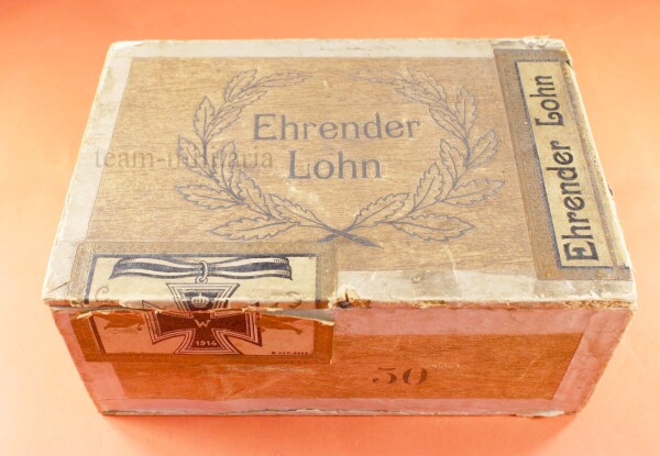 patriotische Holzkiste / Zigarrenkiste Ehrender Lohn Eisernes Kreuz 1914 