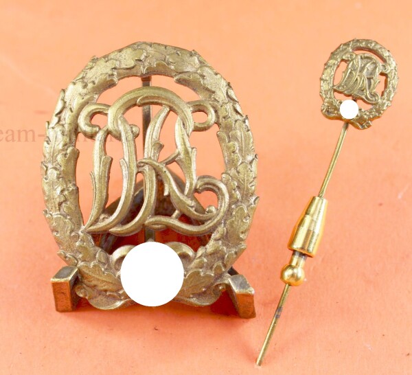 Deutsches Reichssportabzeichen DRL in Bronze mit Hakenkreuz (Müller) 2.Modell + Mini