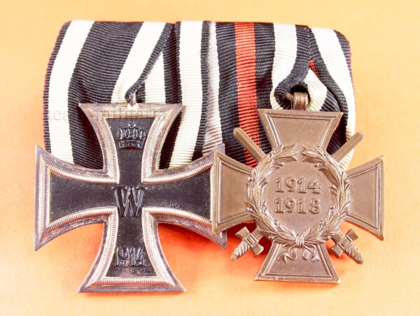 2-fach Ordensspange zum Eisernen Kreuz 2.Klasse 1914 und Frontkämpfer Ehrenkreuz