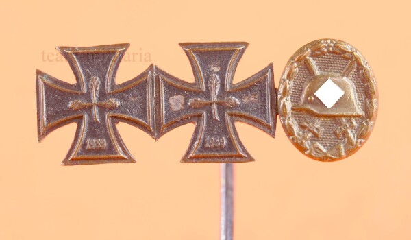 3-fach Miniatur Eisernes Kreuz 1.und 2.Klasse 1939 und Verwundetenabzeichen in Gold (L/14)