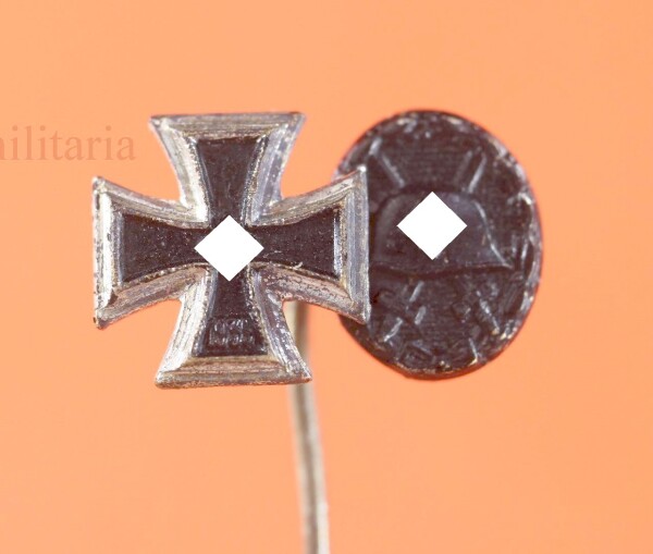 2-fach Miniatur zum Eisernen Kreuz und Verwundetenabzeichen in Schwarz