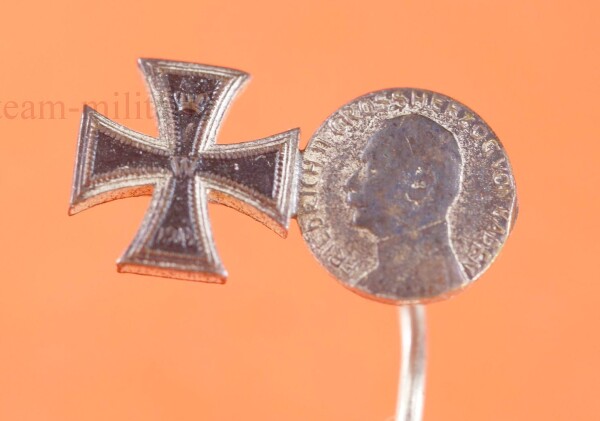 2-fach Miniatur zur Verdienstmedaille Friedrich II. 1908 Baden und EIsernes Kreuz 1914