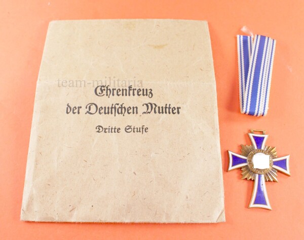 Mutterkreuz in Bronze Tüte mit Band - Ehrenkreuz der deutschen Mutter III.Stufe - MINT CONDITION