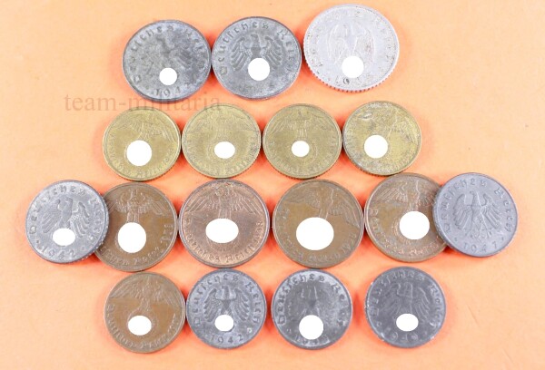 17 x diverse Münzen dirttes Reich 50 Pfennig bis 1 Pfennig