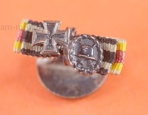 2-fach Miniatur Knopfloch Eiserne Kreuz und Verwundetenabzeichen in Schwarz + Verdienst Baden