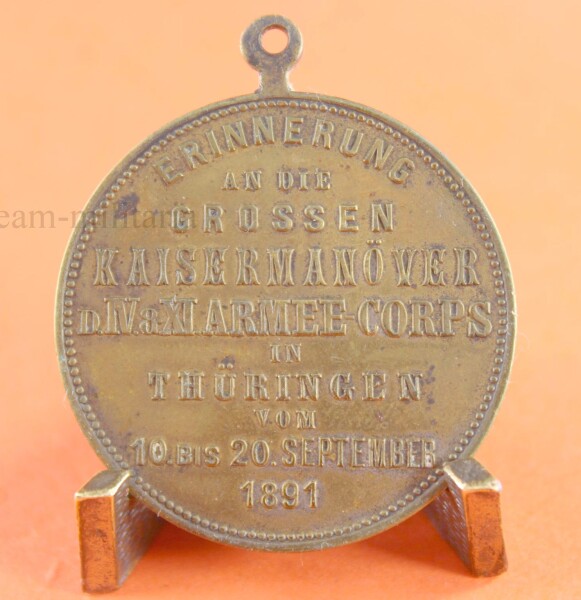 Medaille grosses Kaisermanöver d. IV. 8. XI. Armee-Corps in Thüringen von 10.-20.Sep 1891